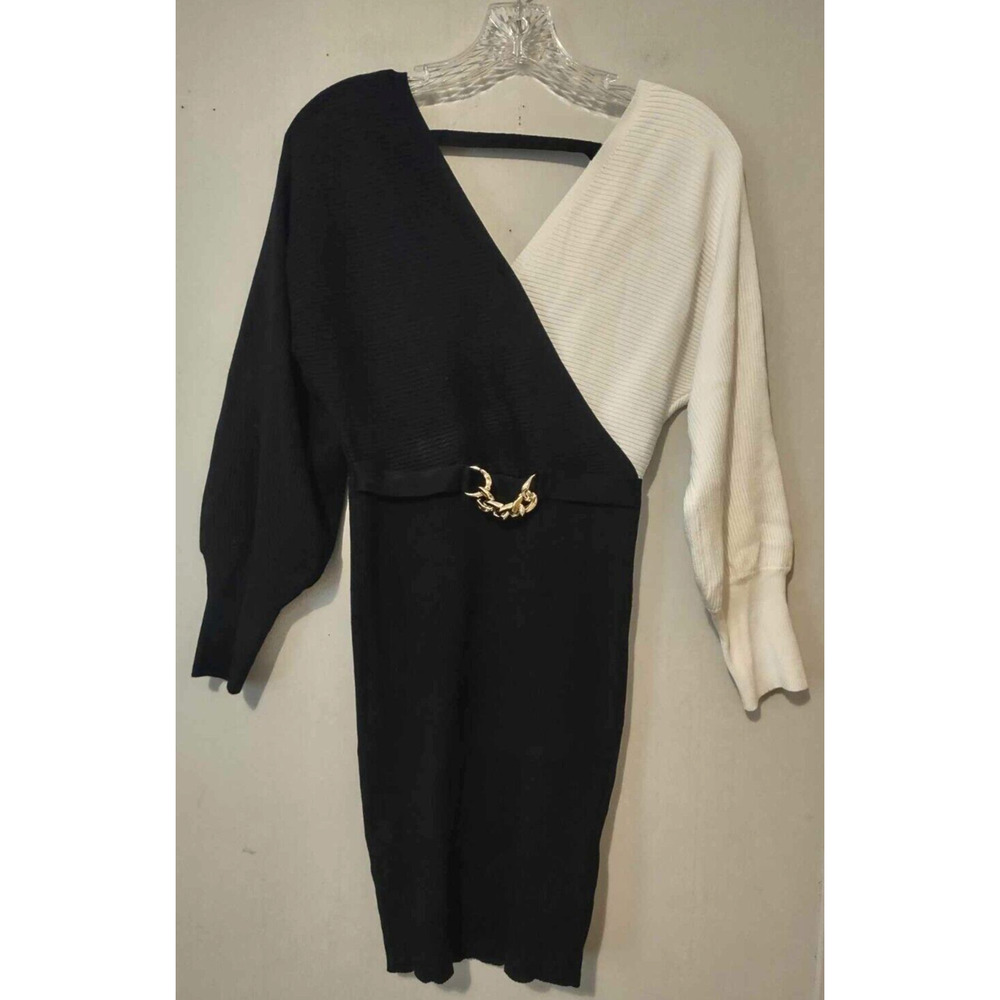 Derek Heart Black & White Sweater Dress Gold Detail Size Small